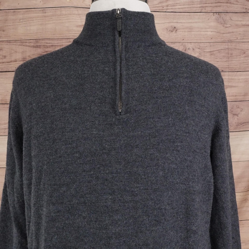 UNTUCKit Sweater Mens L Gray Mock Neck 1/4 Zip Merino Wool Pullover Tight Knit